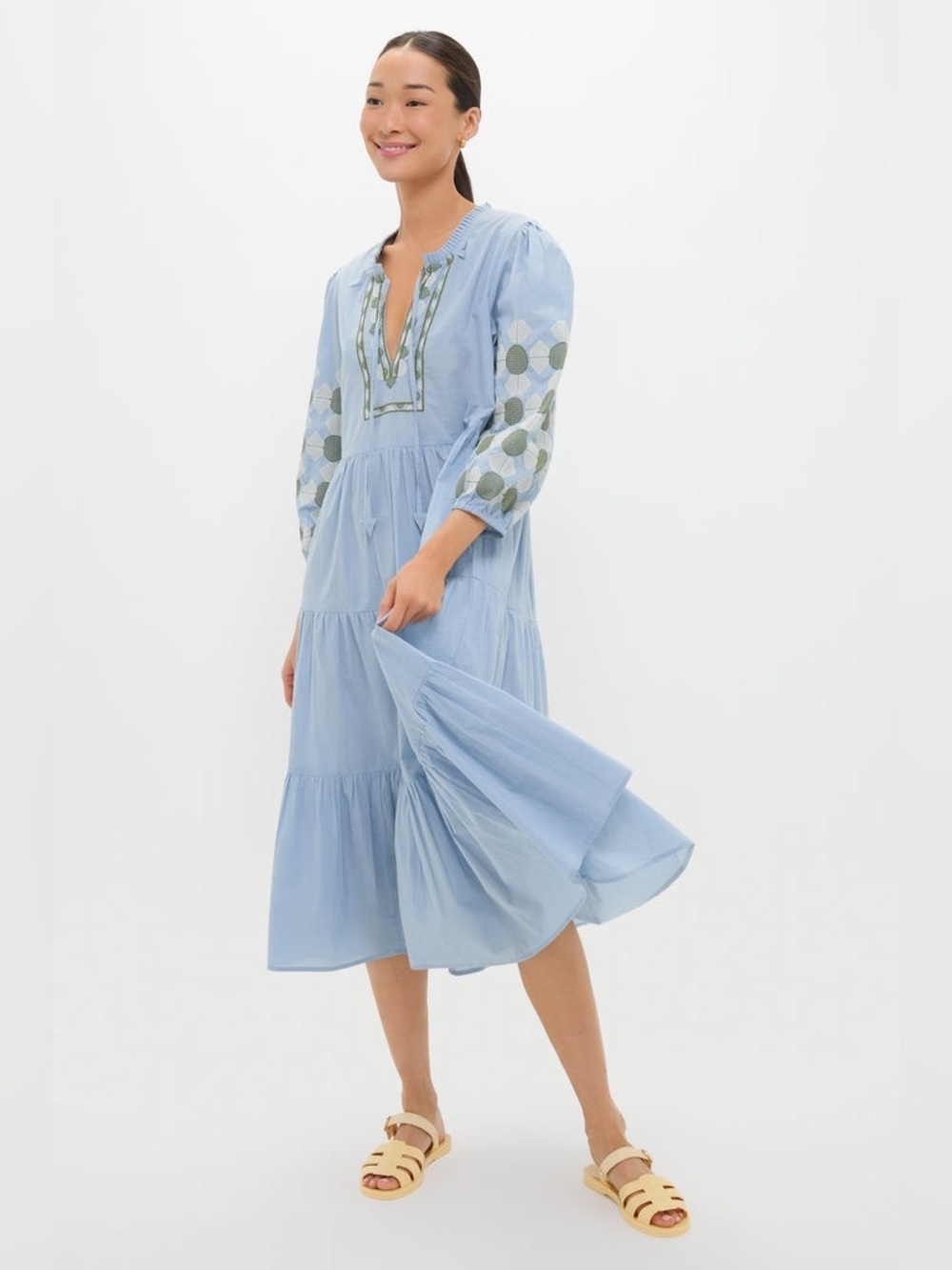 Tuckernuck Beach Sky Geometric Embroidered Long Sleeve Salty Paloma Caftan Large